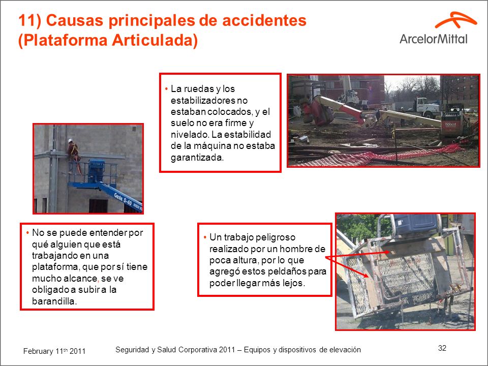 11) Causas principales de accidentes (Plataforma Articulada)