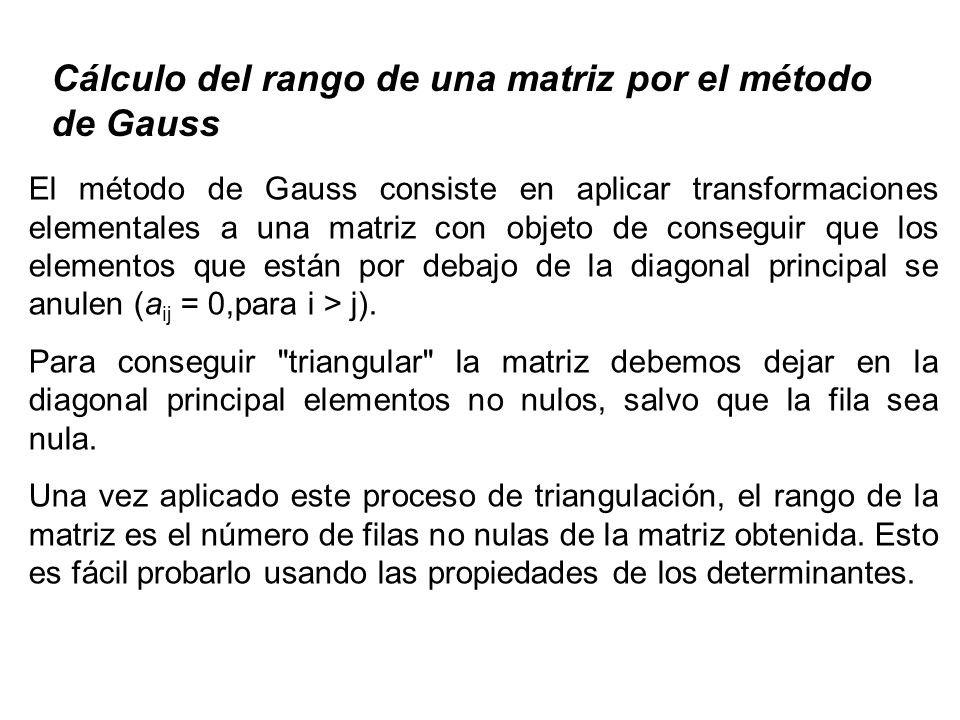 Cálculo del rango de una matriz por el método de Gauss