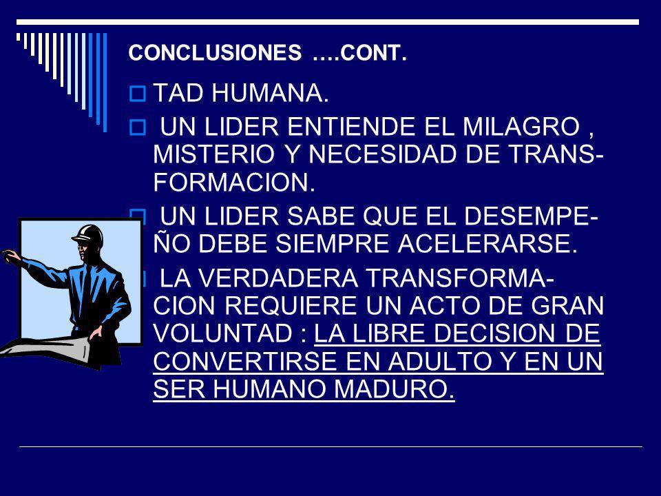 UN LIDER SABE QUE EL DESEMPE- ÑO DEBE SIEMPRE ACELERARSE.
