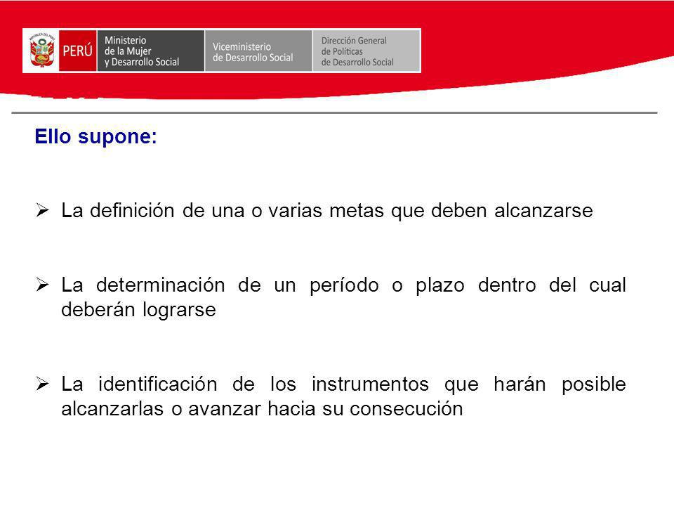 Ello supone: La definición de una o varias metas que deben alcanzarse. La determinación de un período o plazo dentro del cual deberán lograrse.