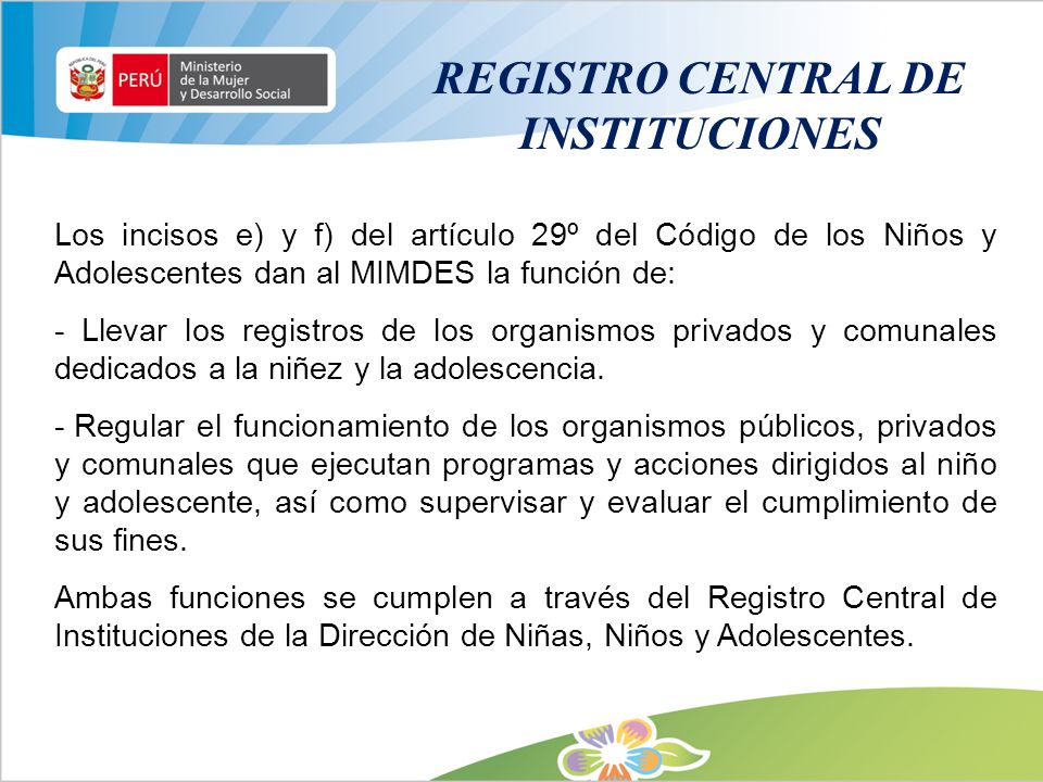 REGISTRO CENTRAL DE INSTITUCIONES