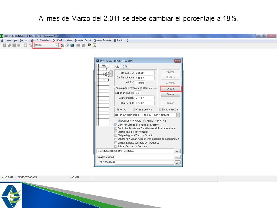 Al mes de Marzo del 2,011 se debe cambiar el porcentaje a 18%.
