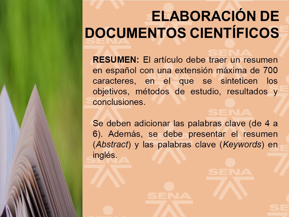 RESUMEN: El artículo debe traer un resumen en español con una extensión máxima de 700 caracteres, en el que se sinteticen los objetivos, métodos de estudio, resultados y conclusiones.