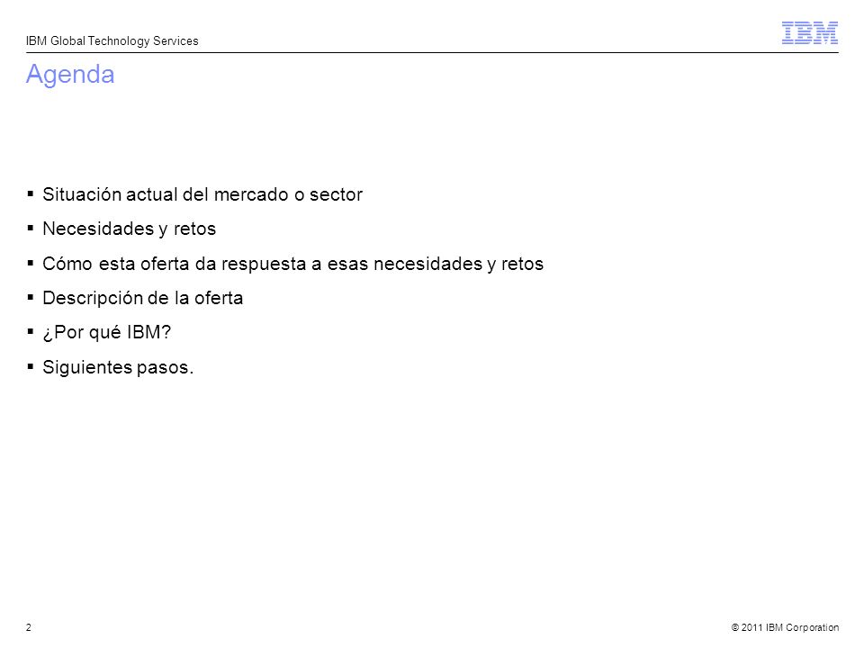 Agenda Situación actual del mercado o sector Necesidades y retos