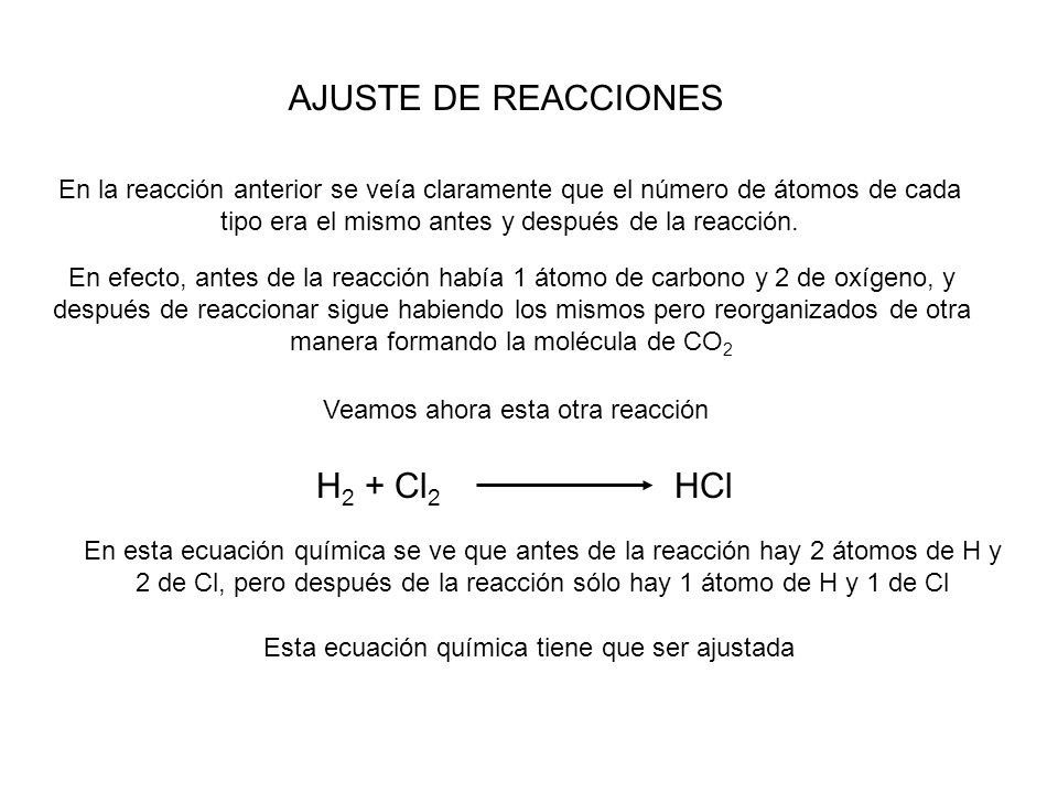 AJUSTE DE REACCIONES H2 + Cl2 HCl