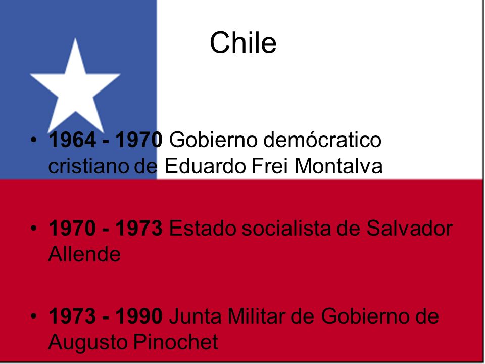 Chile Gobierno demócratico cristiano de Eduardo Frei Montalva Estado socialista de Salvador Allende.