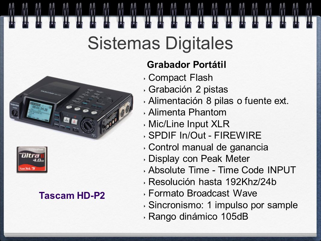 Sistemas Digitales Grabador Portátil Compact Flash Grabación 2 pistas