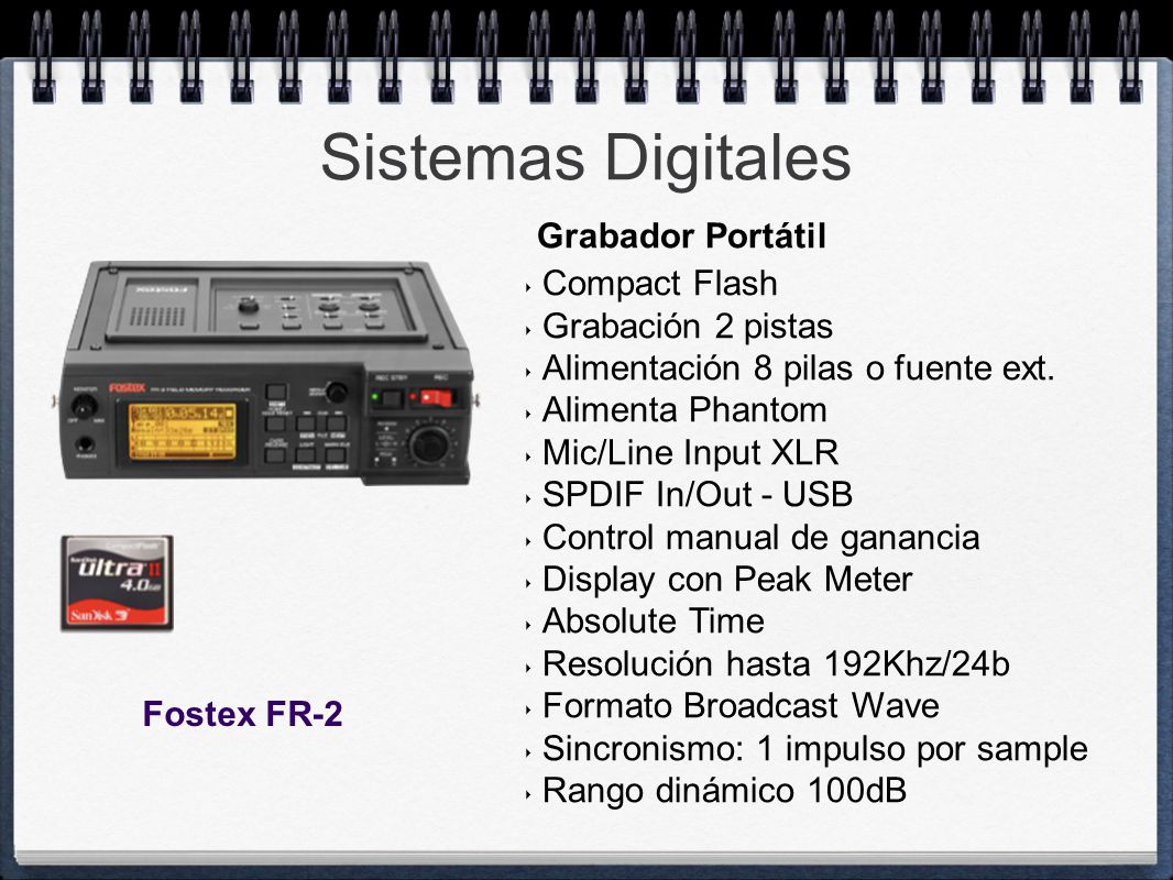 Sistemas Digitales Grabador Portátil Compact Flash Grabación 2 pistas