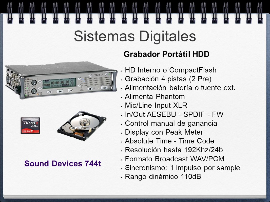 Sistemas Digitales Grabador Portátil HDD Sound Devices 744t