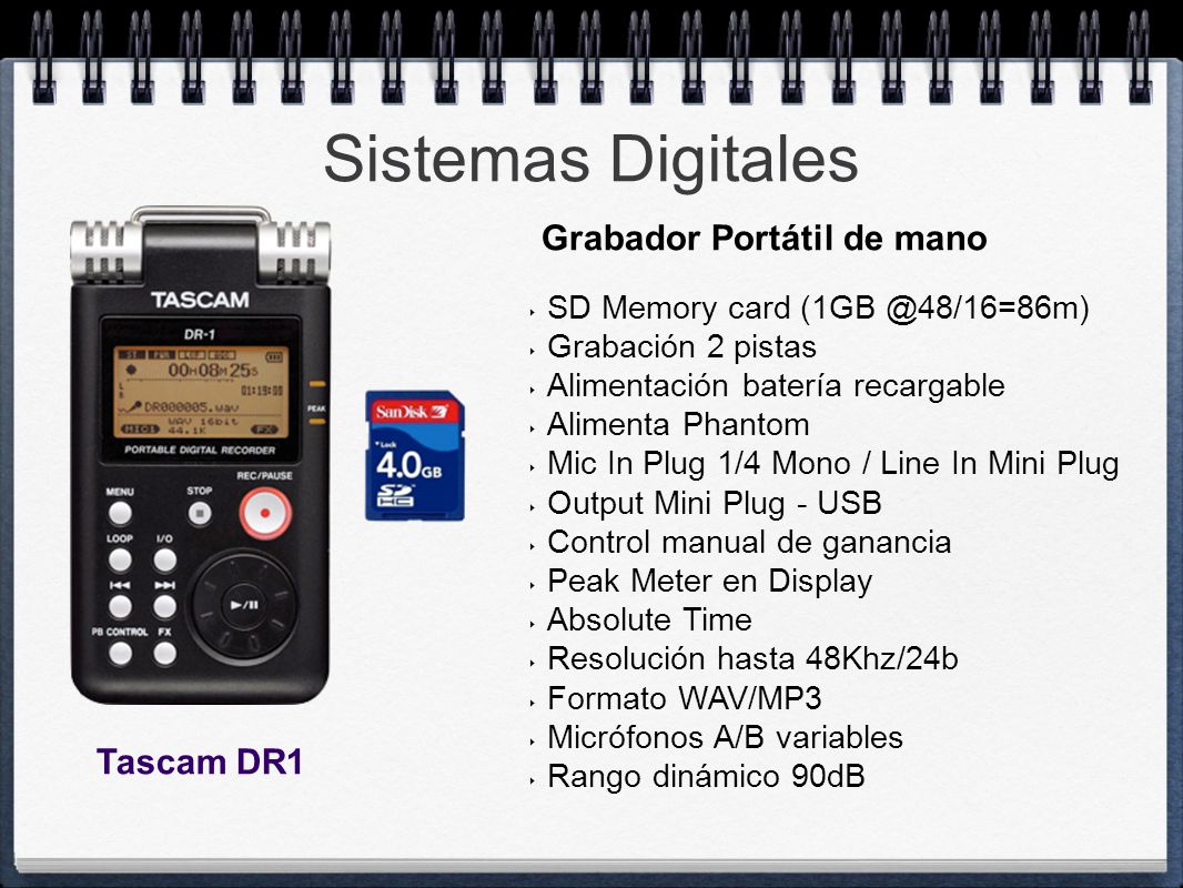 Sistemas Digitales Grabador Portátil de mano Tascam DR1