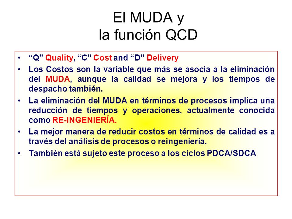 El MUDA y la función QCD Q Quality, C Cost and D Delivery