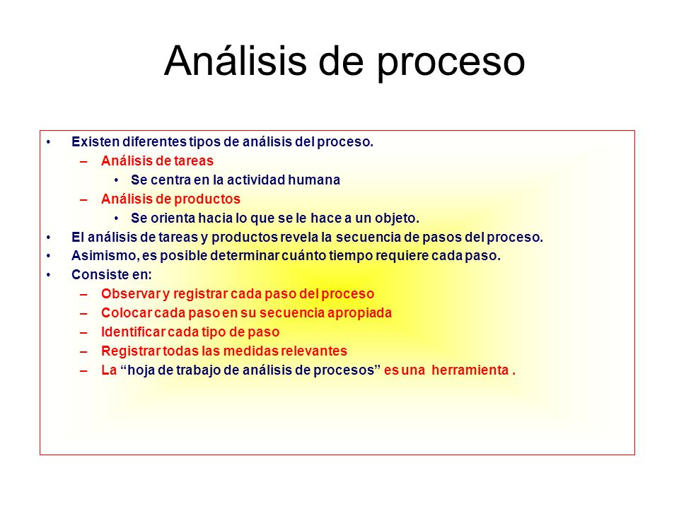 Análisis de proceso Existen diferentes tipos de análisis del proceso.
