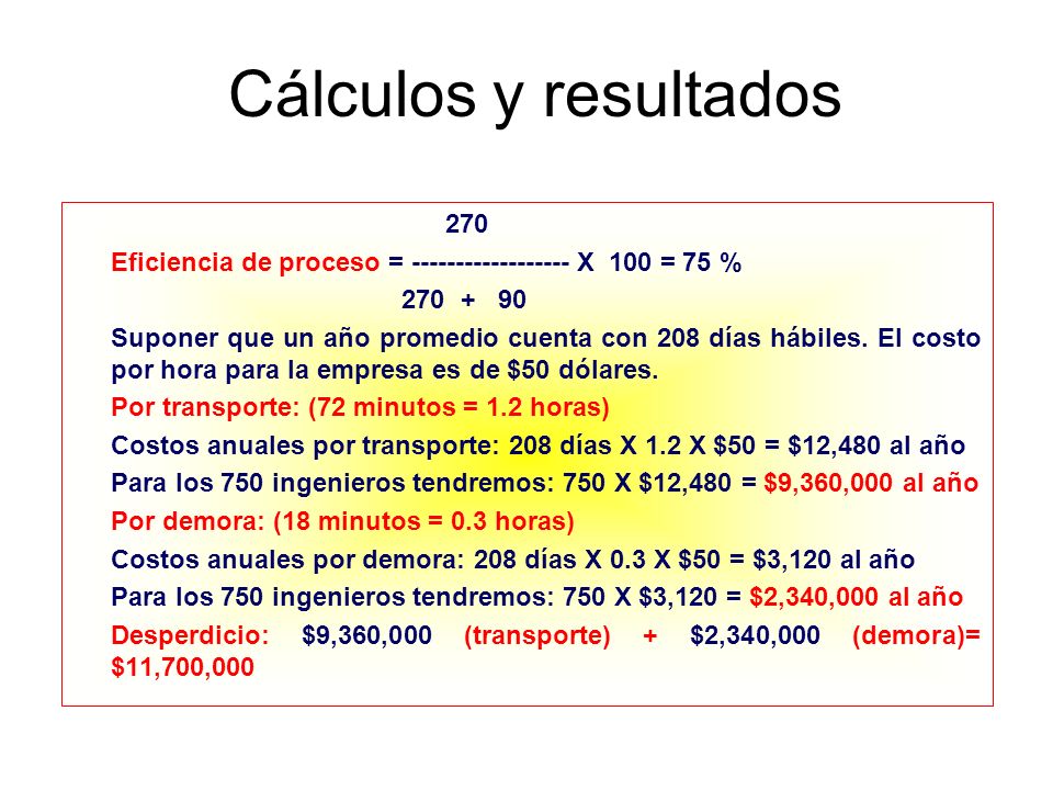 Cálculos y resultados 270. Eficiencia de proceso = X 100 = 75 %