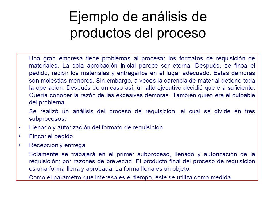Ejemplo de análisis de productos del proceso