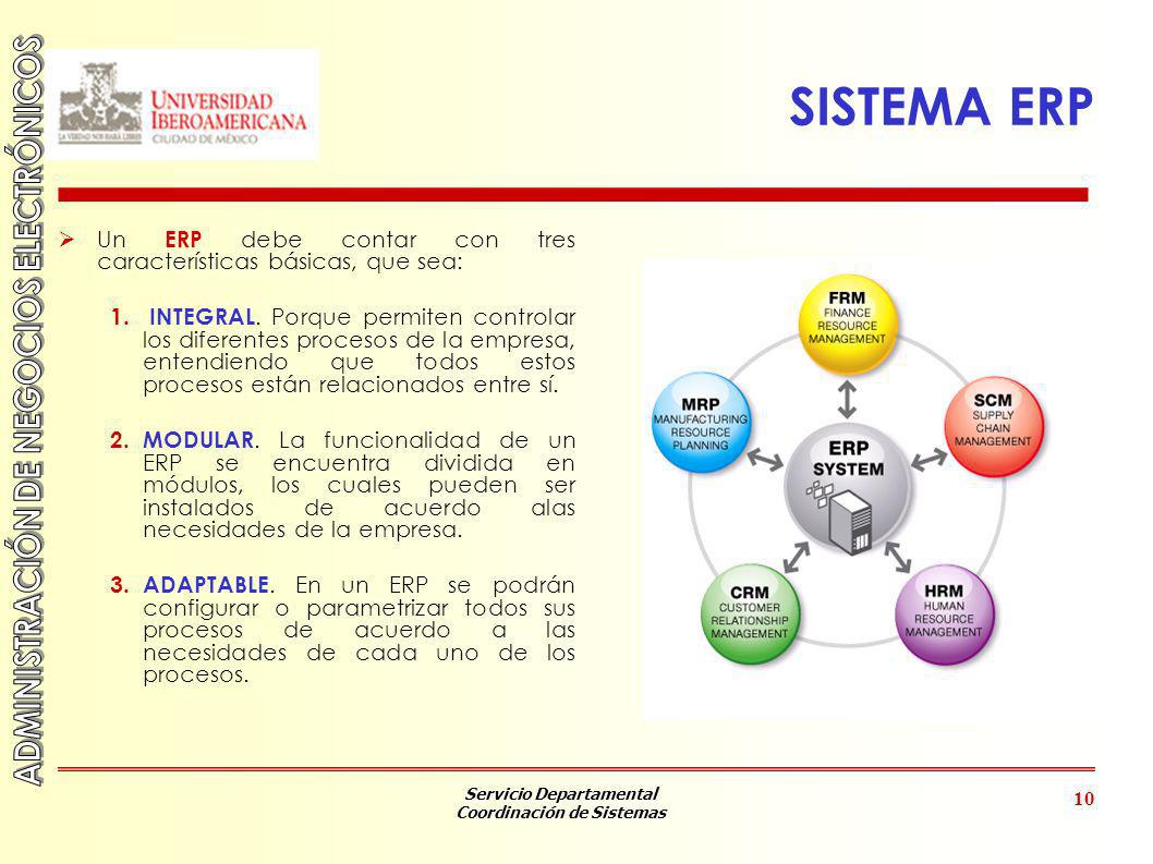 SISTEMA ERP Un ERP debe contar con tres características básicas, que sea: