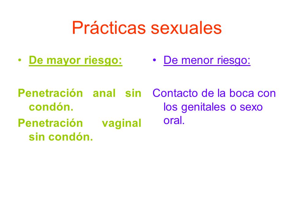 Prácticas sexuales De mayor riesgo: Penetración anal sin condón.