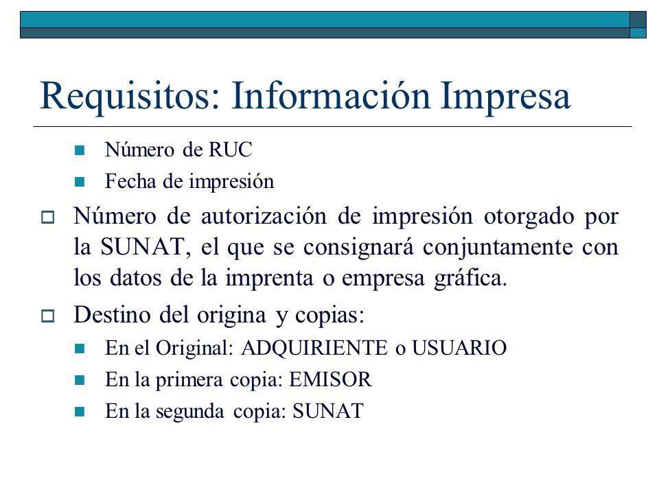 Requisitos: Información Impresa