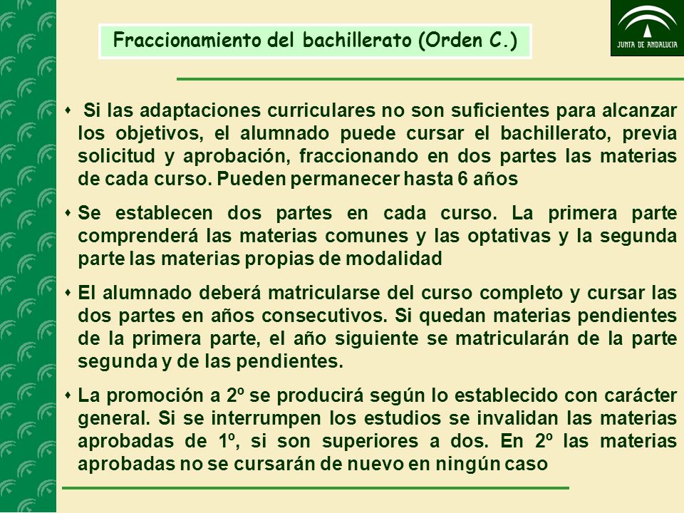 Fraccionamiento del bachillerato (Orden C.)