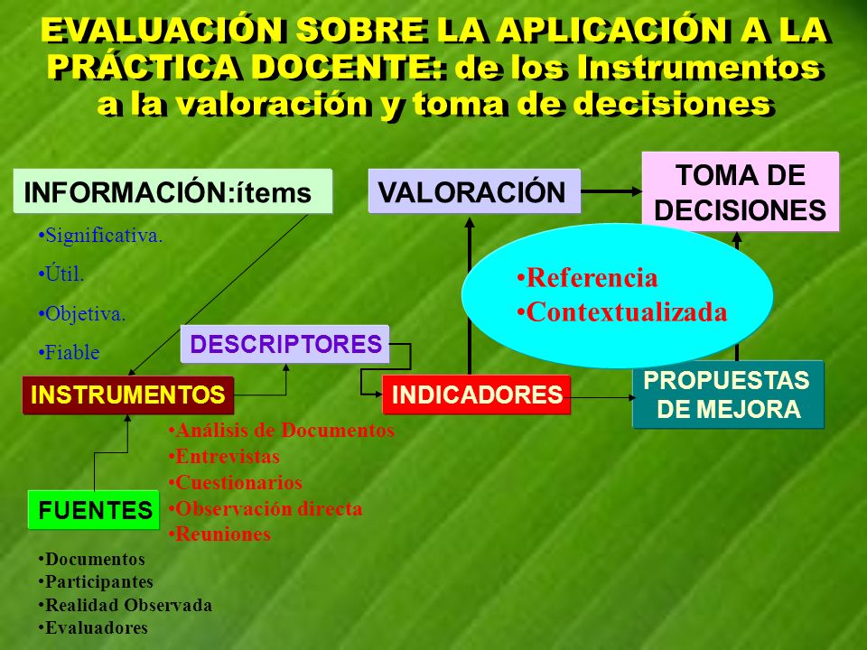 EVALUACIÓN SOBRE LA APLICACIÓN A LA PRÁCTICA DOCENTE: de los Instrumentos a la valoración y toma de decisiones