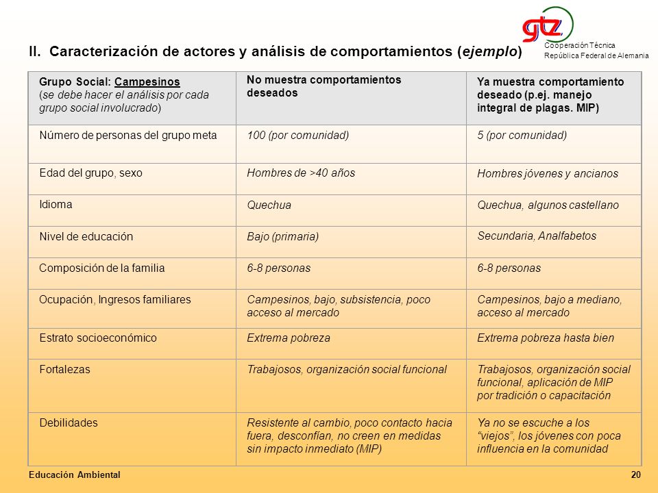 II. Caracterización de actores y análisis de comportamientos (ejemplo)