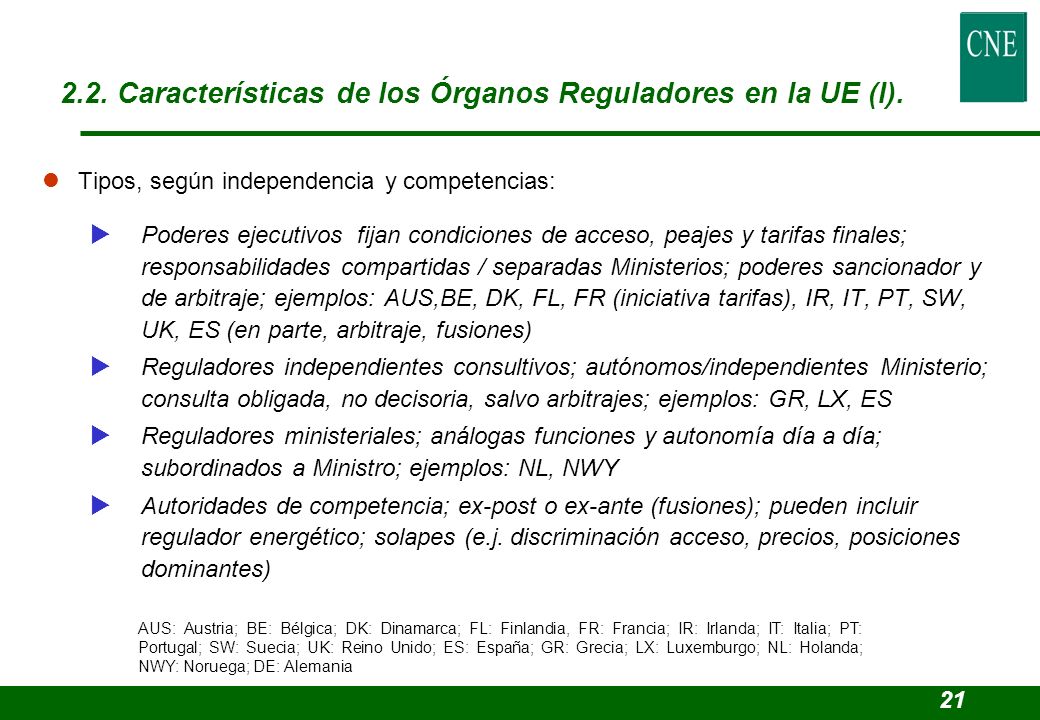 2.2. Características de los Órganos Reguladores en la UE (I).