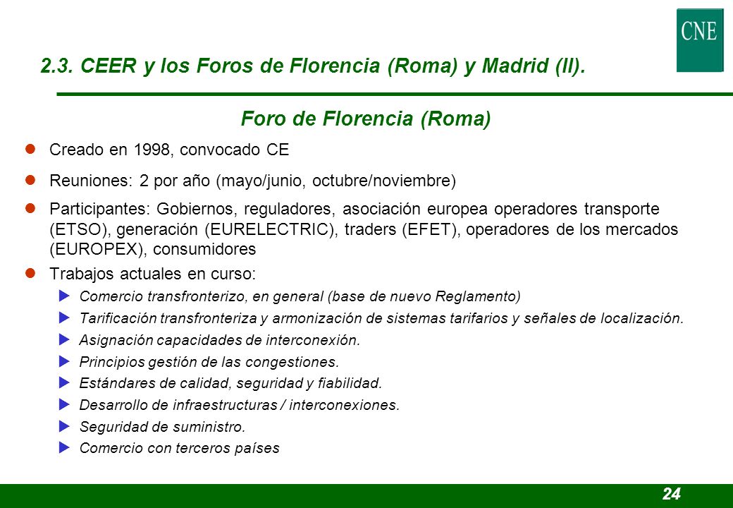 2.3. CEER y los Foros de Florencia (Roma) y Madrid (II).