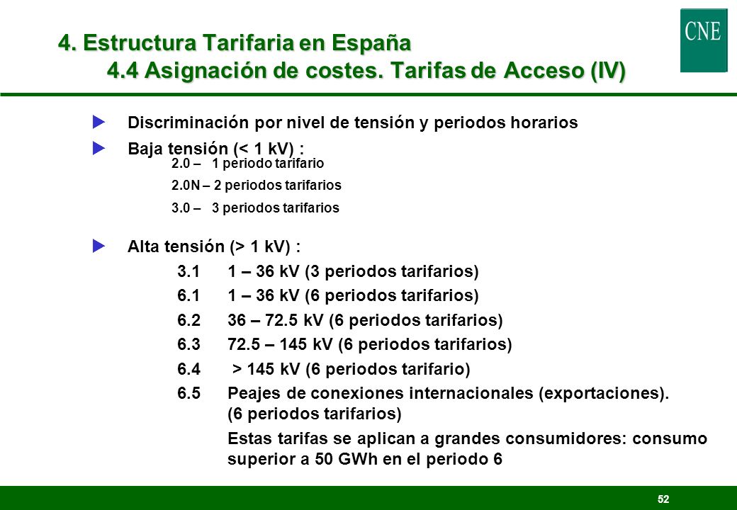 4. Estructura Tarifaria en España 4. 4 Asignación de costes