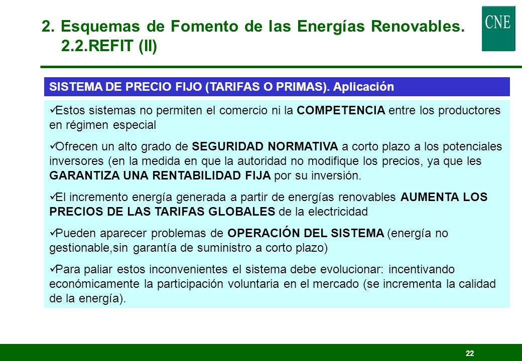 2. Esquemas de Fomento de las Energías Renovables. 2.2.REFIT (II)