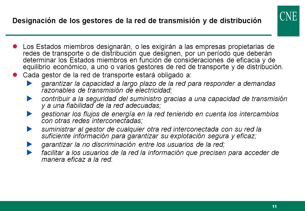 Designación de los gestores de la red de transmisión y de distribución