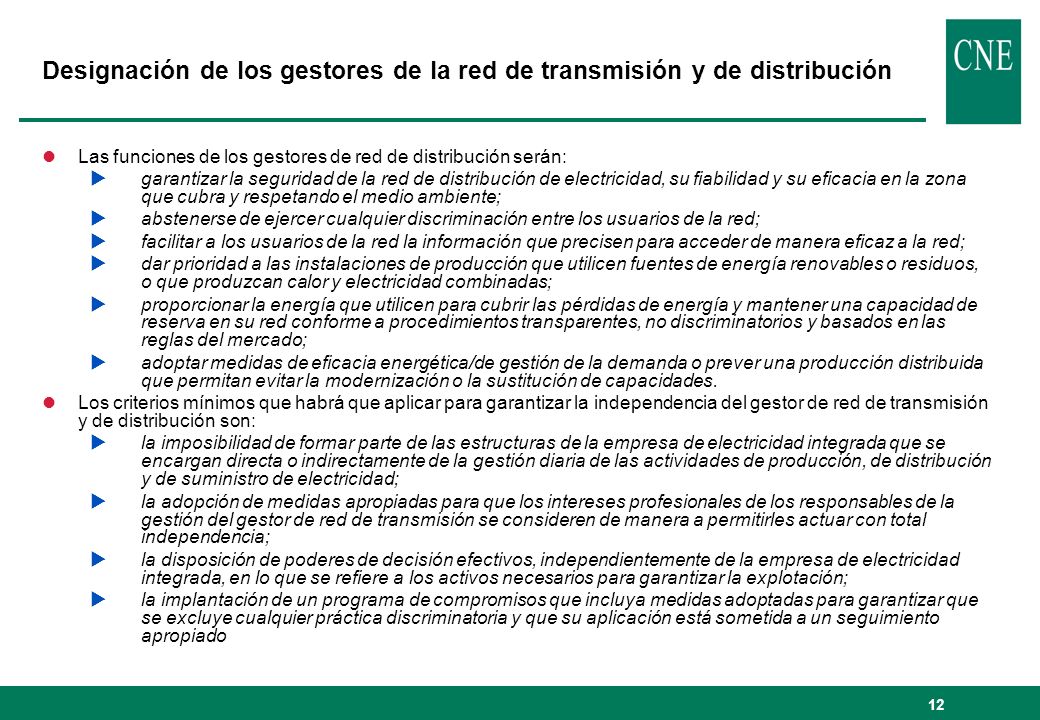 Designación de los gestores de la red de transmisión y de distribución