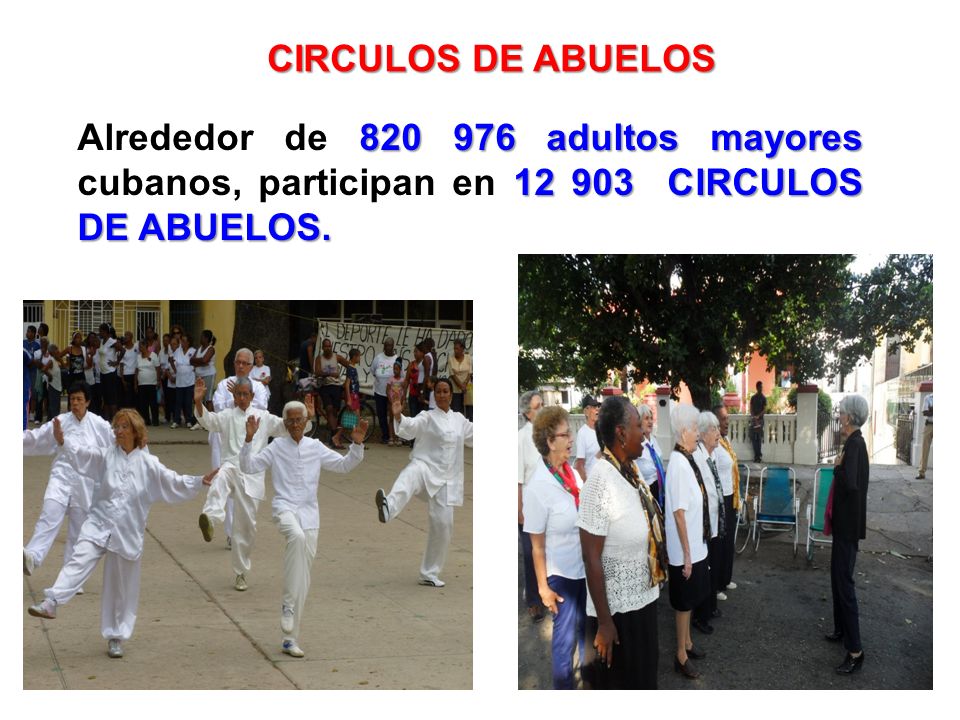 CIRCULOS DE ABUELOS Alrededor de adultos mayores cubanos, participan en CIRCULOS DE ABUELOS.