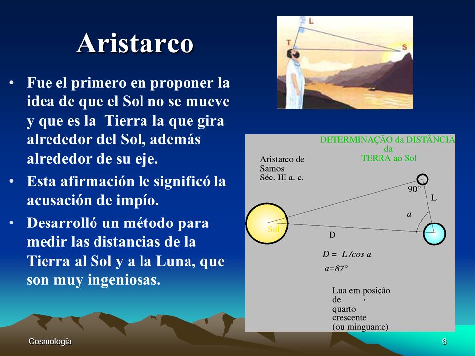 Aristarco Fue el primero en proponer la idea de que el Sol no se mueve y que es la Tierra la que gira alrededor del Sol, además alrededor de su eje.