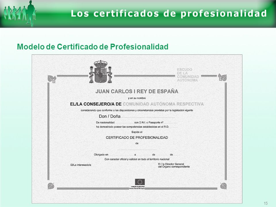 Modelo de Certificado de Profesionalidad