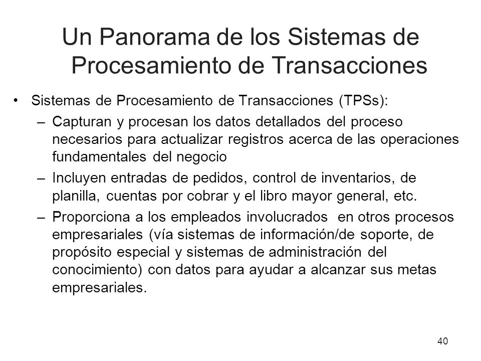Un Panorama de los Sistemas de Procesamiento de Transacciones