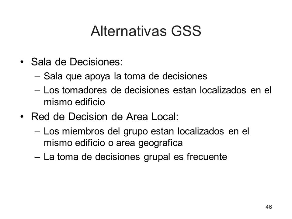Alternativas GSS Sala de Decisiones: Red de Decision de Area Local: