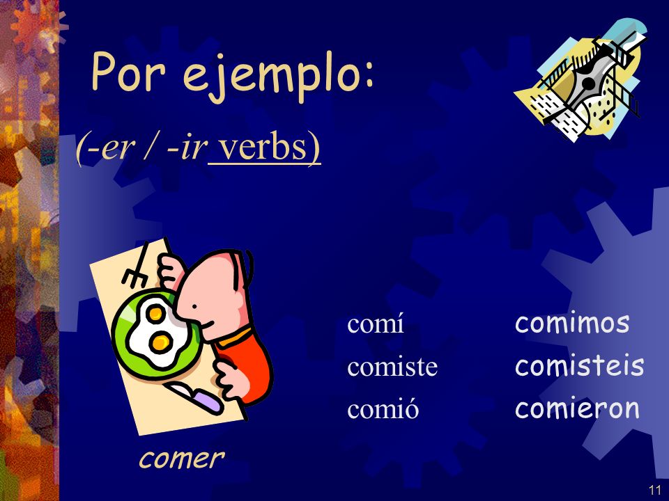 Por ejemplo: (-er / -ir verbs) comer comí comiste comió comimos