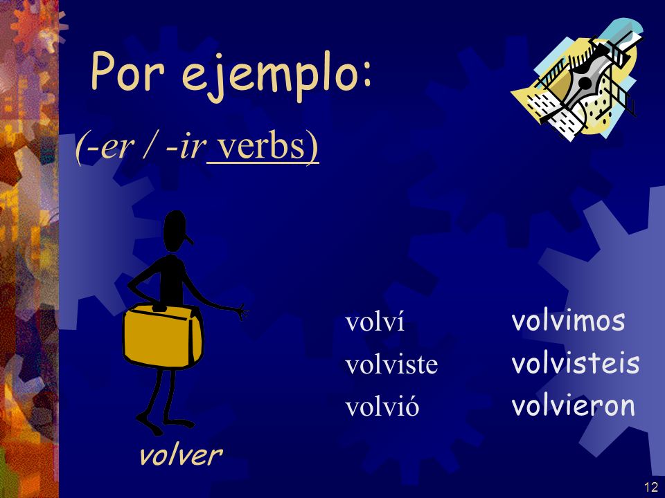 Por ejemplo: (-er / -ir verbs) volver volví volviste volvió volvimos