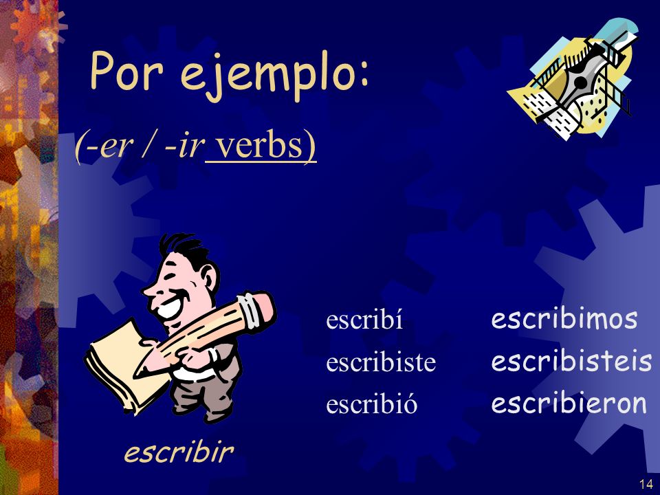 Por ejemplo: (-er / -ir verbs) escribir escribí escribiste escribió