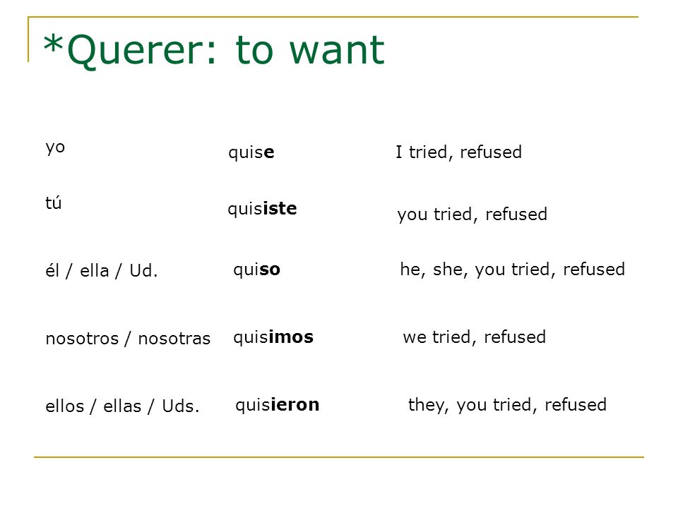 *Querer: to want yo quise I tried, refused tú quisiste