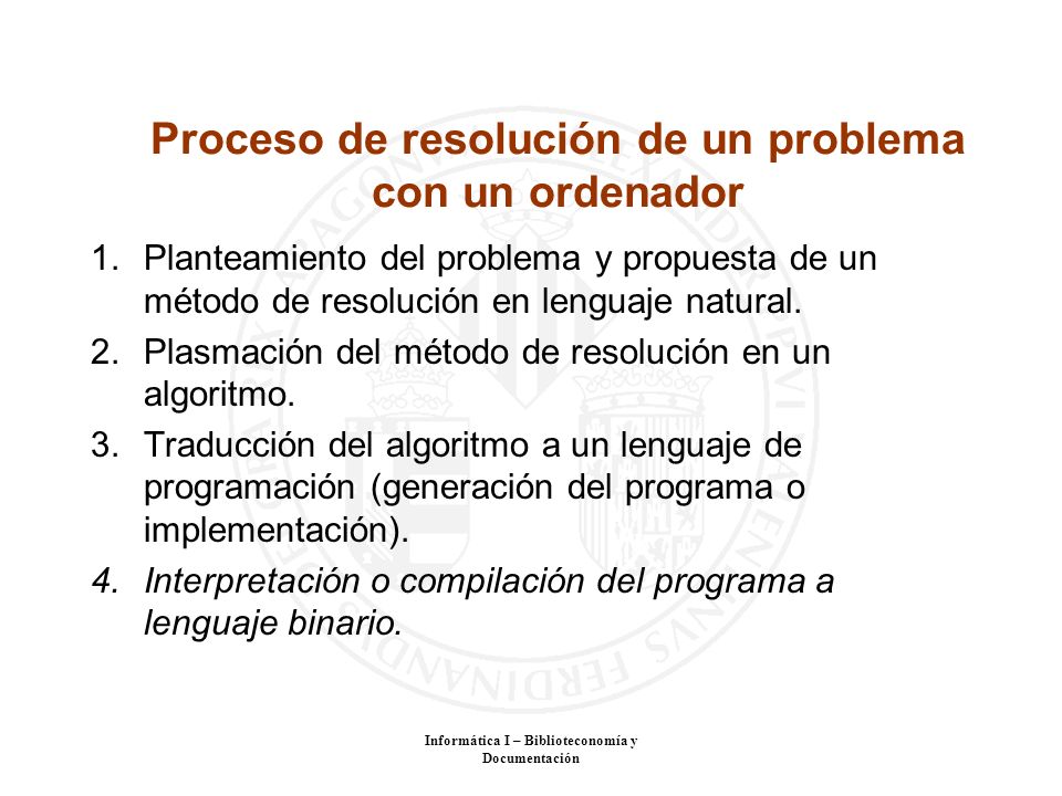Proceso de resolución de un problema con un ordenador