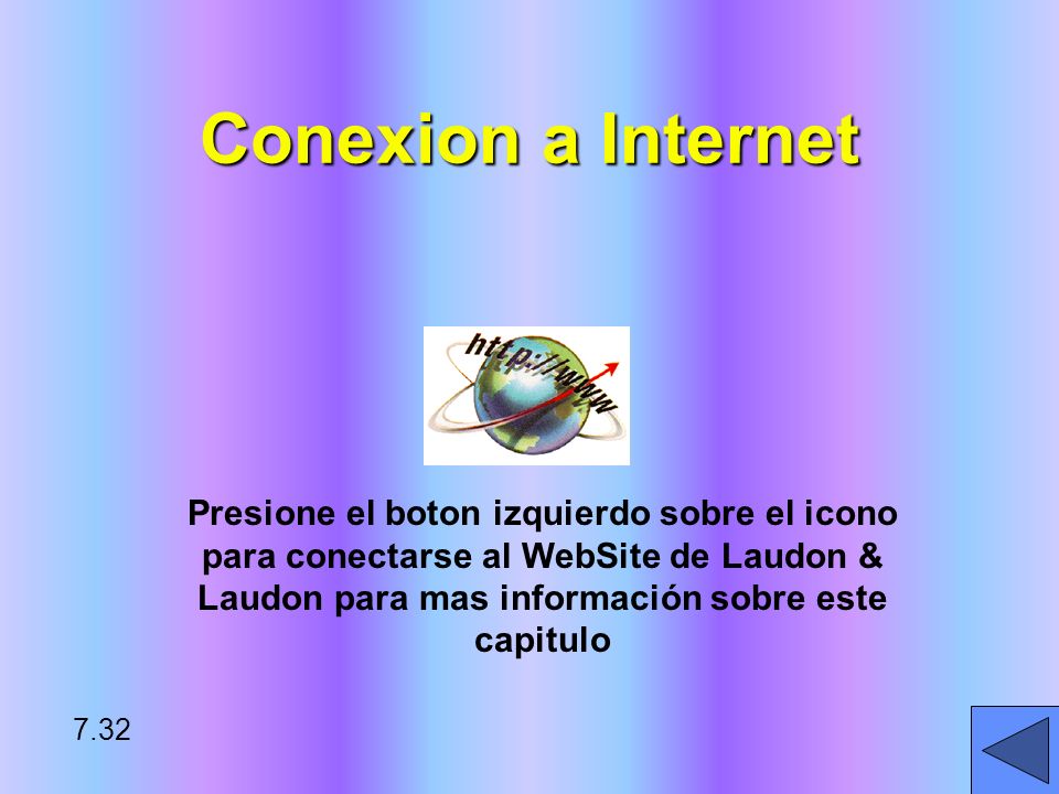 Conexion a Internet Presione el boton izquierdo sobre el icono para conectarse al WebSite de Laudon & Laudon para mas información sobre este capitulo.