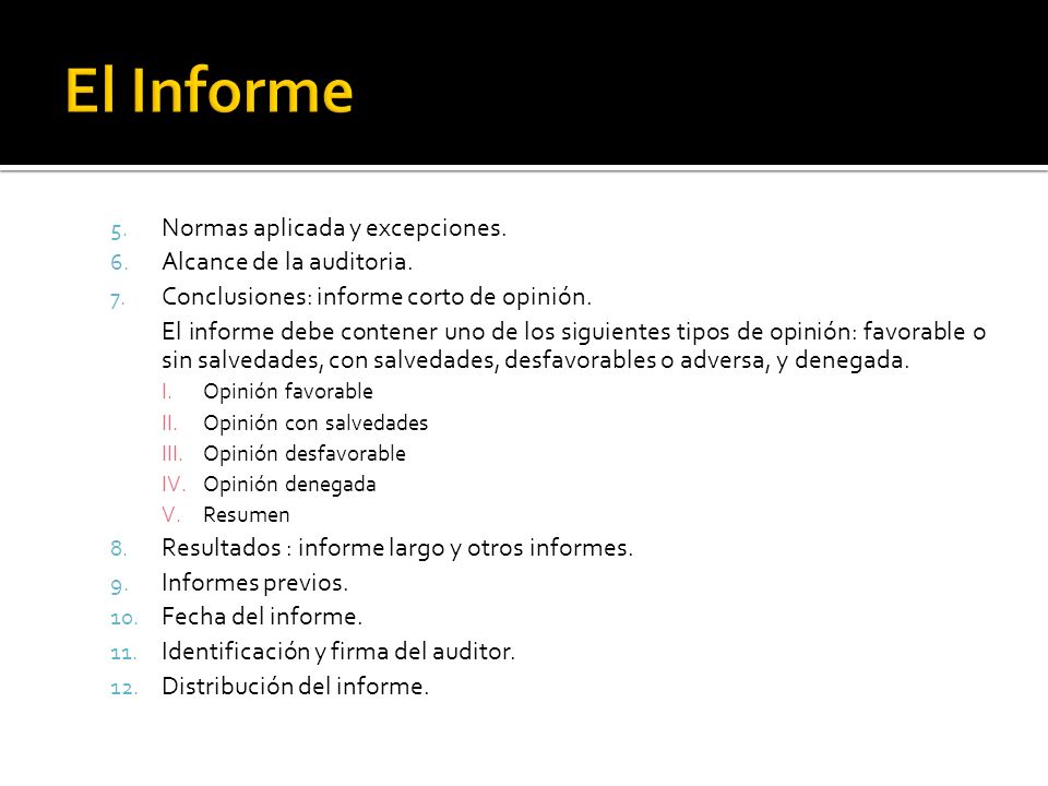 El Informe Normas aplicada y excepciones. Alcance de la auditoria.