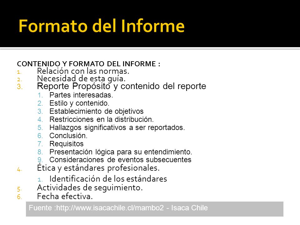 Formato del Informe Relación con las normas. Necesidad de esta guía.