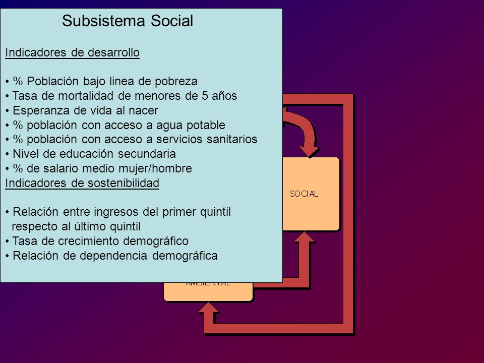 Subsistema Social Indicadores de desarrollo. % Población bajo linea de pobreza. Tasa de mortalidad de menores de 5 años.