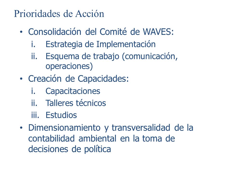 Prioridades de Acción Consolidación del Comité de WAVES: