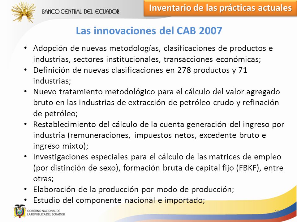 Inventario de las prácticas actuales Las innovaciones del CAB 2007
