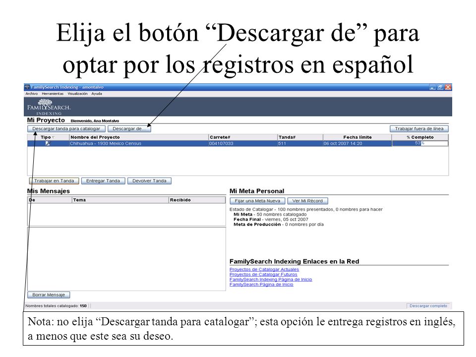 Elija el botón Descargar de para optar por los registros en español