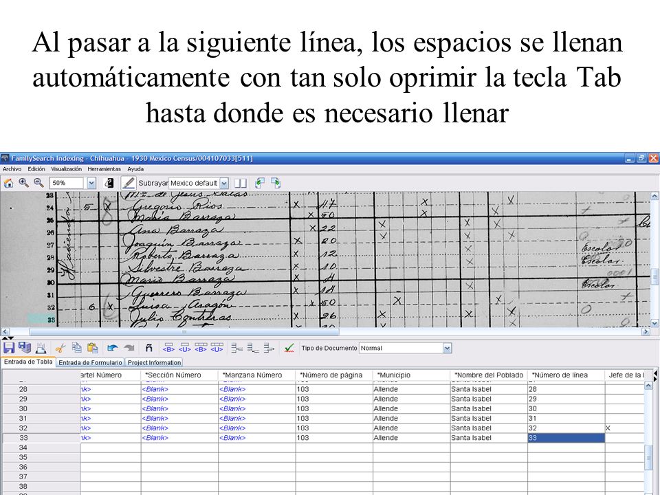 Al pasar a la siguiente línea, los espacios se llenan automáticamente con tan solo oprimir la tecla Tab hasta donde es necesario llenar