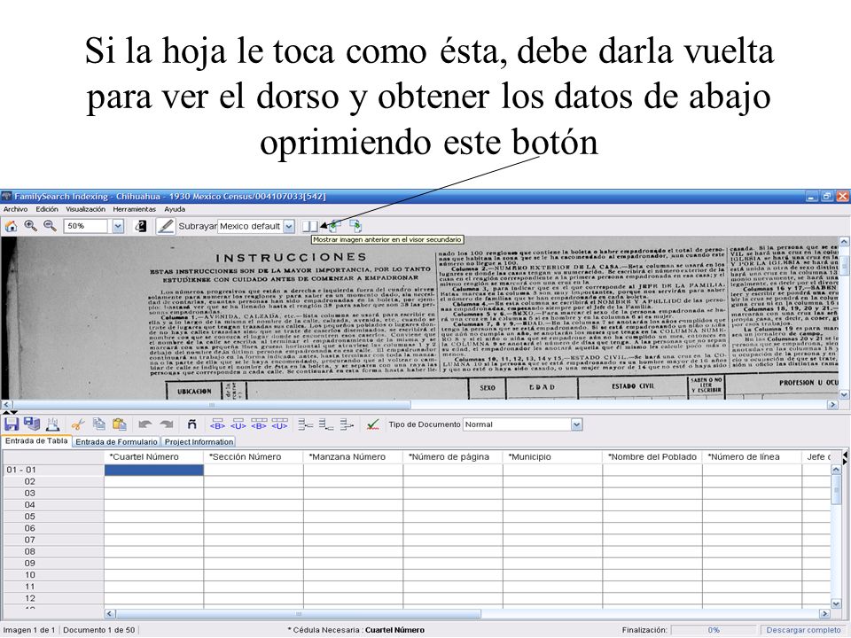 Si la hoja le toca como ésta, debe darla vuelta para ver el dorso y obtener los datos de abajo oprimiendo este botón