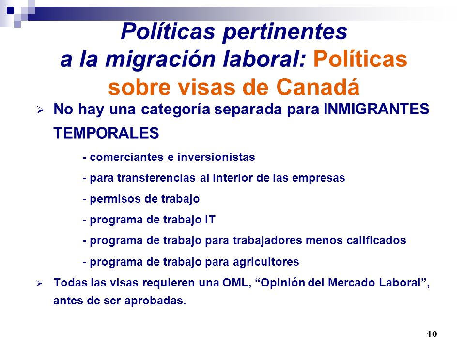 Políticas pertinentes a la migración laboral: Políticas sobre visas de Canadá